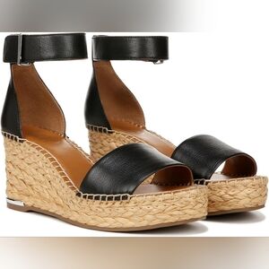 New Franco Sarto Women's Clemens Espadrille Wedge Sandal Black Leather Size 8 M